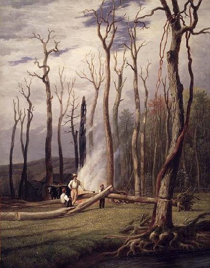 Spring--Burning Trees in a Girdled Clearing, Western Scene, unknow artist